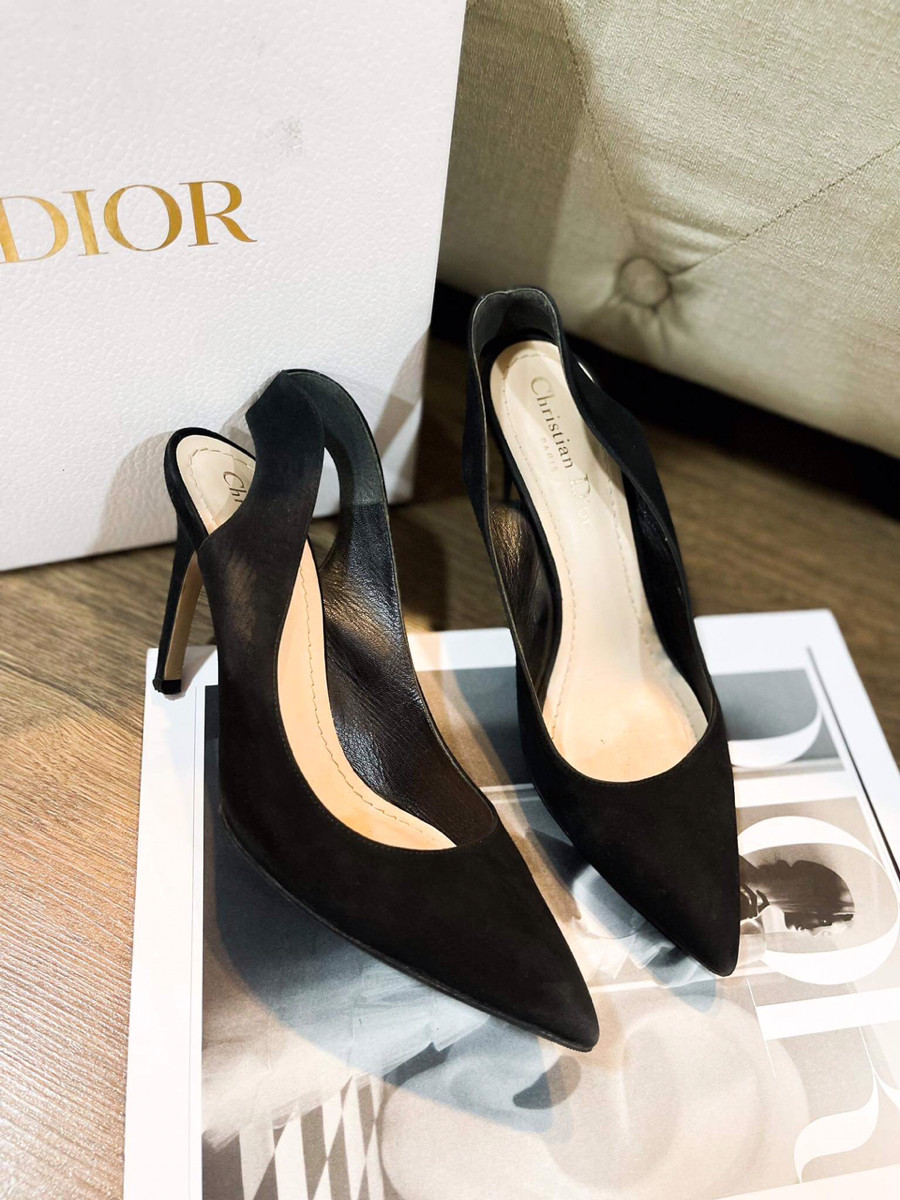 Giày dior da lộn đen mũi mũi nhọn quai sau sz 36,5