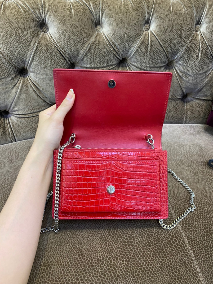 Saint Laurent Red Croc Embossed Leather Small Sunset Shoulder Bag