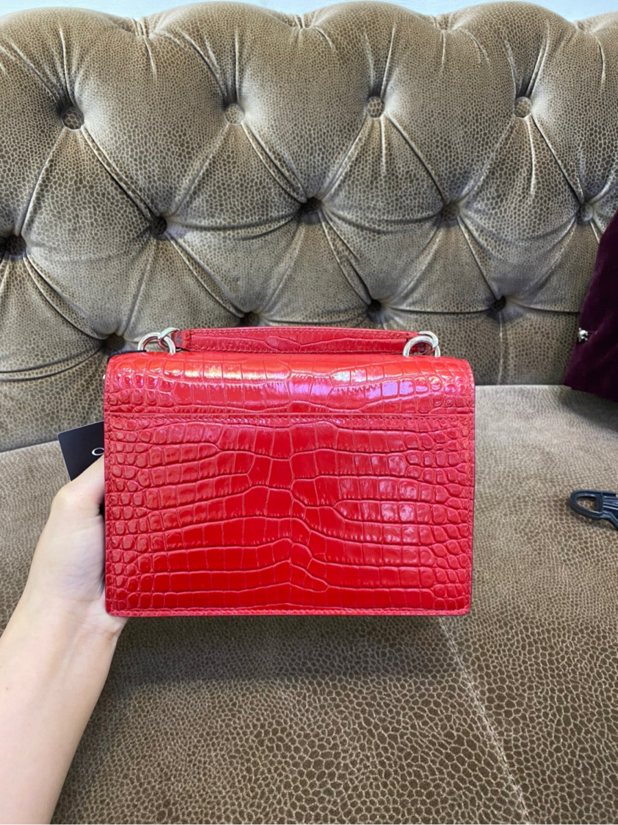 Saint Laurent Red Croc Embossed Leather Small Sunset Shoulder Bag