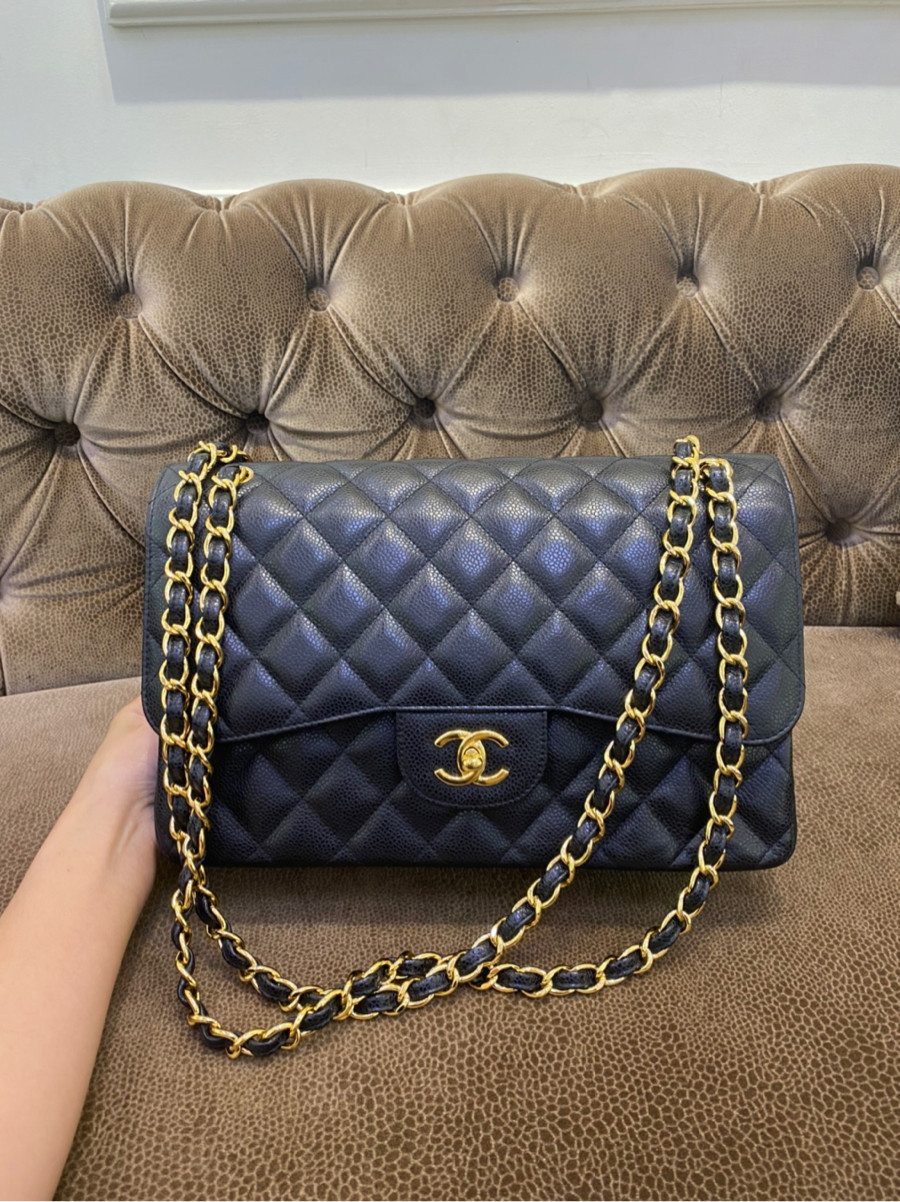 Chanel Timeless Classic 255 Jumbo Double Flap Bag in Navy Caviar with  Silver Hardware  SOLD