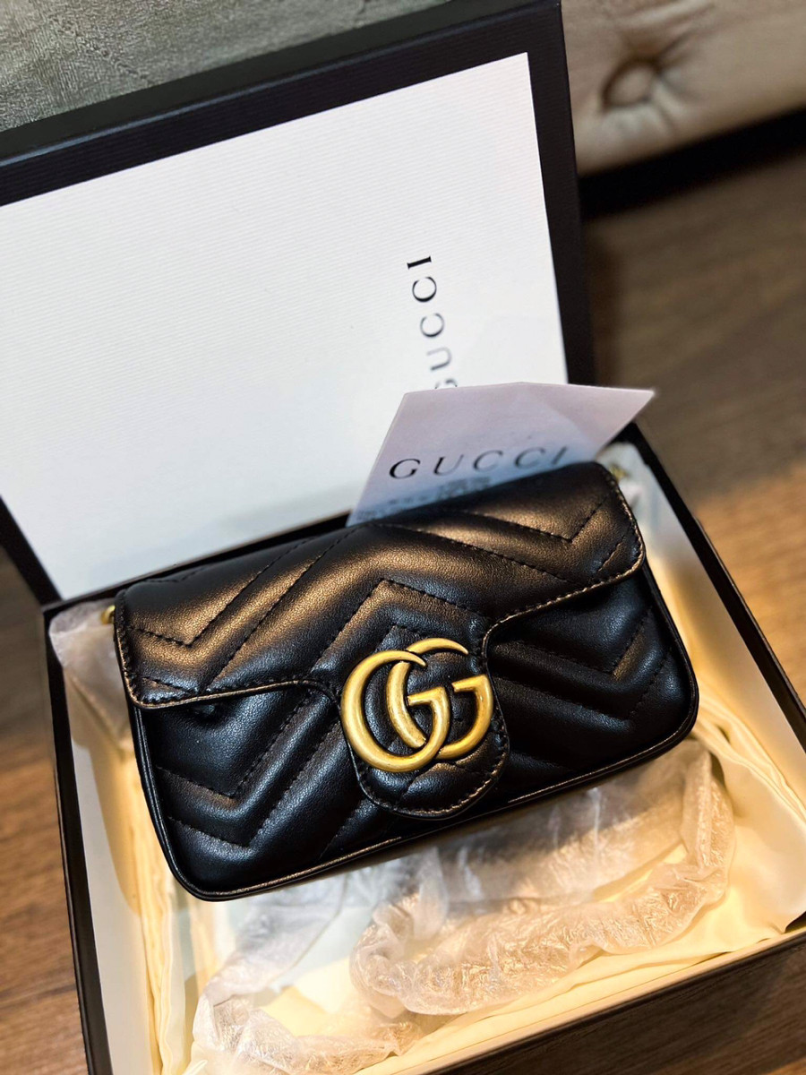 Túi gucci marmont đen khoá vàng super mini full bill box