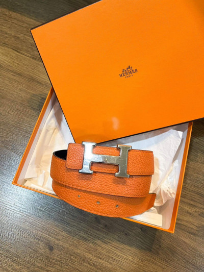 Belt hermes mặt chữ H bạc màu cam sz 80