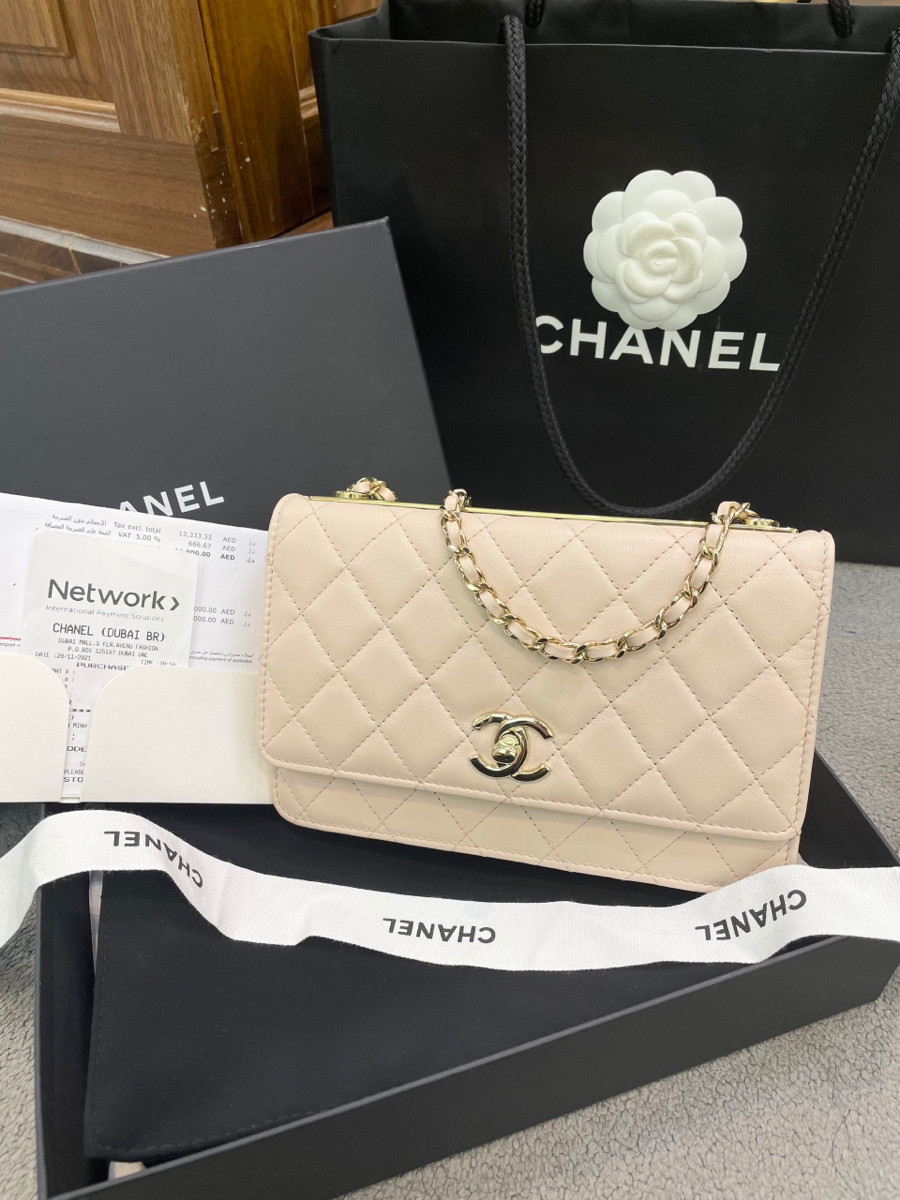 CHANEL  CC Strass Champagne Patent Leather  WOC Wallet on Chain Crossbody   eBay