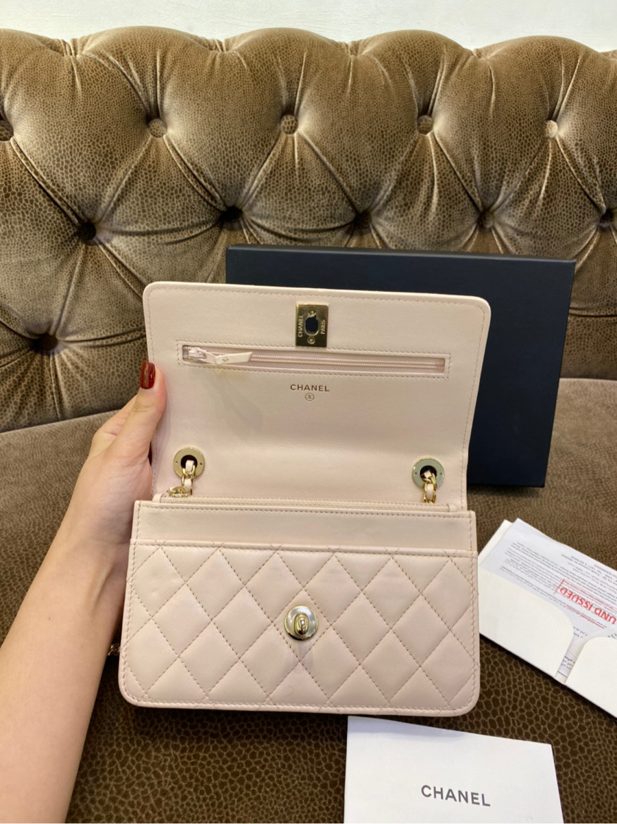 CHANEL Lambskin Quilted Mini Trendy CC Clutch With Chain Light Pink 636761   FASHIONPHILE