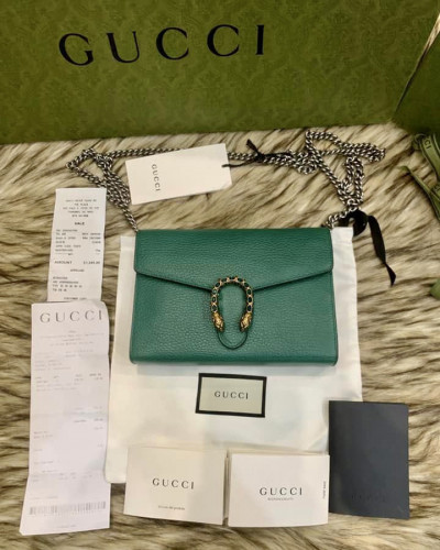 GUCC.I GREEN DIONYSUS LEATHER MINI CHAIN BAG