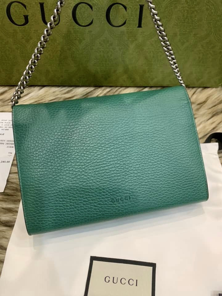 GUCC.I GREEN DIONYSUS LEATHER MINI CHAIN BAG