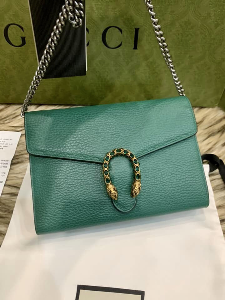 GUCC.I GREEN DIONYSUS LEATHER MINI CHAIN BAG