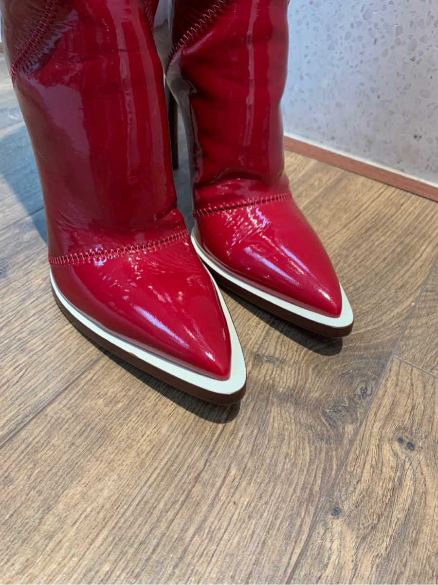 Fe.ndi Patent leather Long boots size 40 Ladies' Red. Chân 39 cũng đi được. Cao 11cm