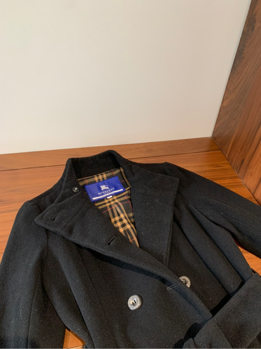 BU.RBER.RY BL.UE L.ABEL Wool Cashmere Stand Collar Coat Black Size: 38