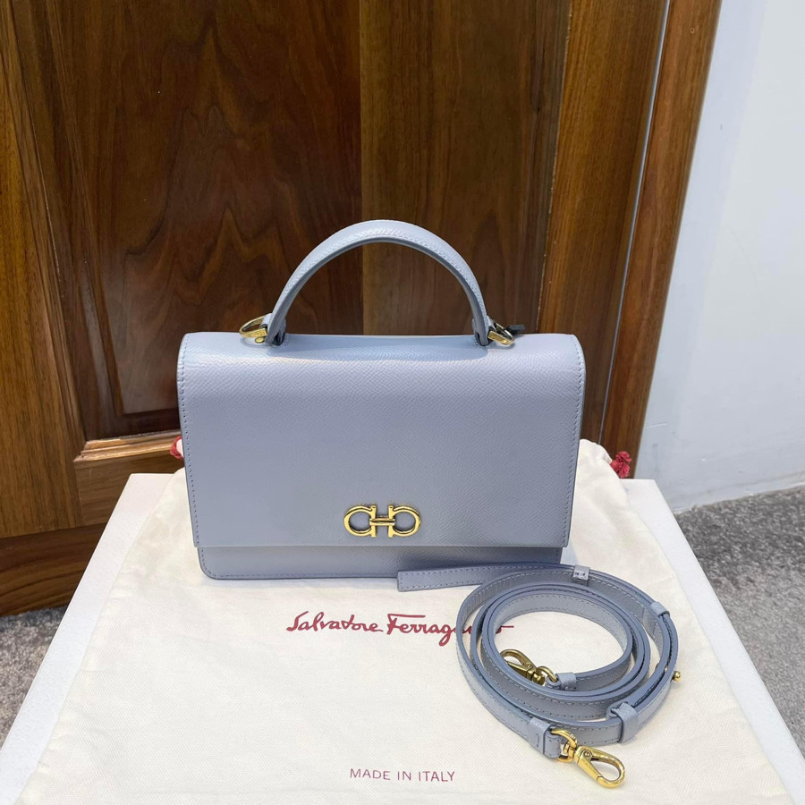 Túi Salvatore Ferragamo Seila Top Handle Leather Small Shoulder Bag Blue Baby