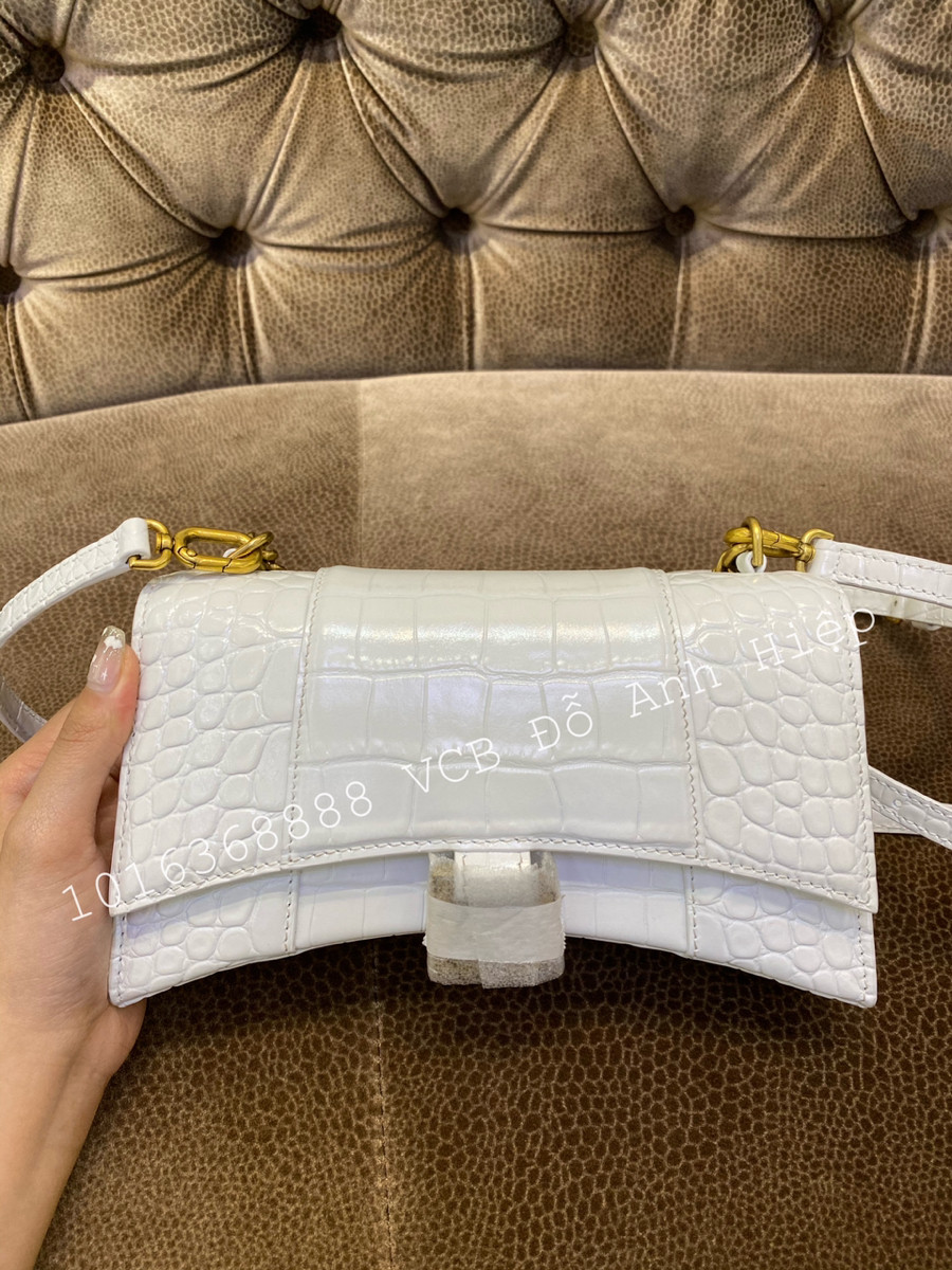 Túi Balenciaga XS Hourglass White Croc-effect Leather Shoulder Bag