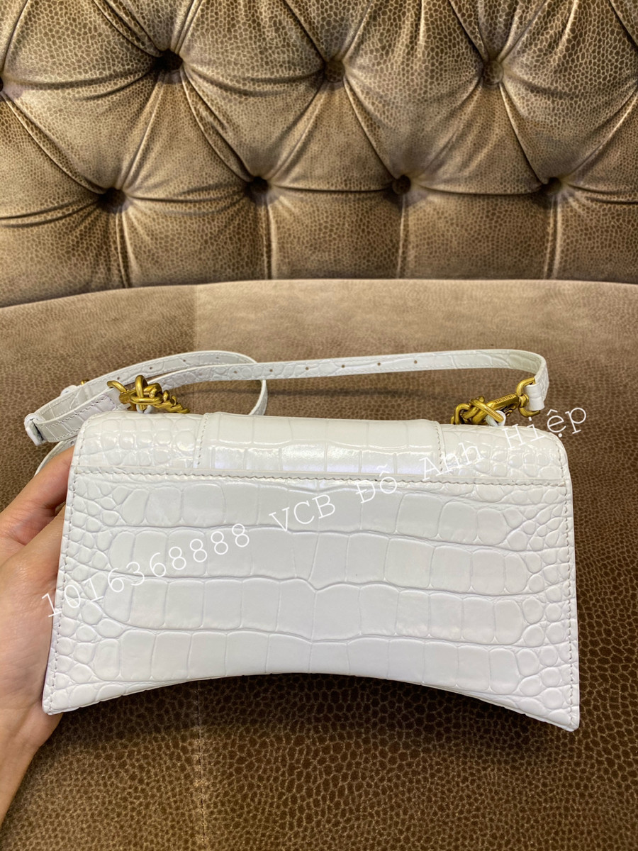 Túi Balenciaga XS Hourglass White Croc-effect Leather Shoulder Bag
