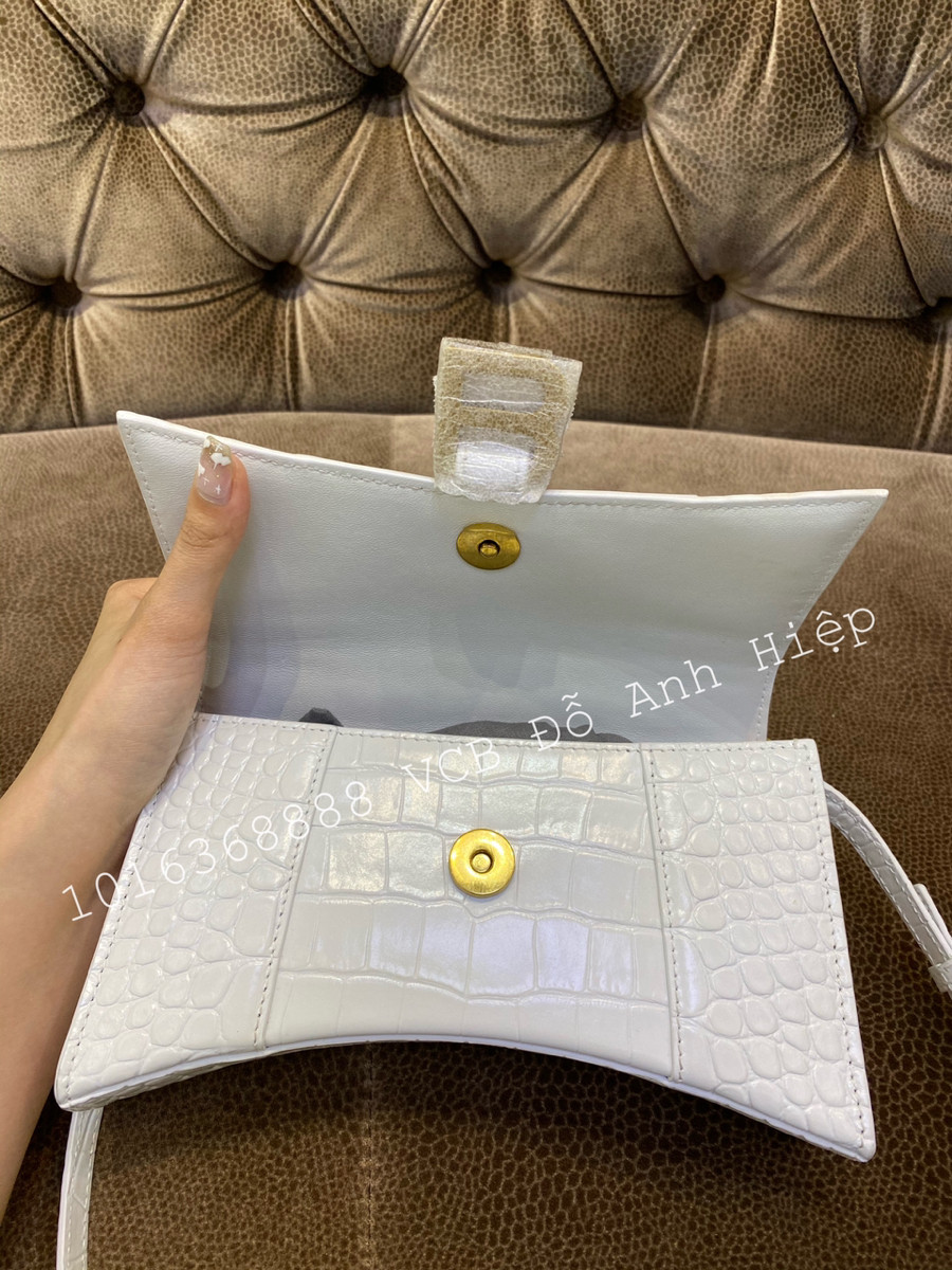 Túi Balenciaga XS Hourglass White Croc-effect Leather Shoulder Bag
