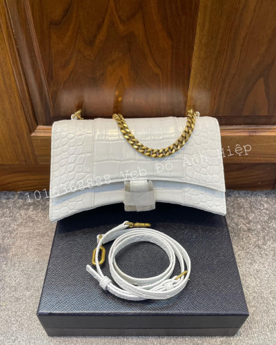 Túi Balenciaga XS Hourglass White Croc-effect Leather Shoulder Bag