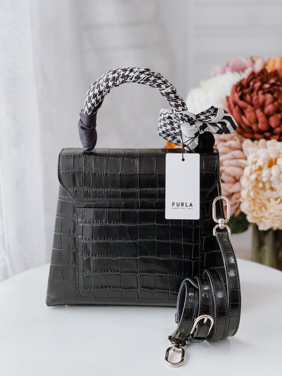 Túi Furla 1927 top S croc đen