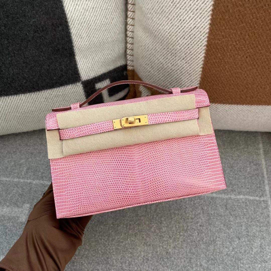 Pink 5P ghw lizard kelly pochette Z stamp premium