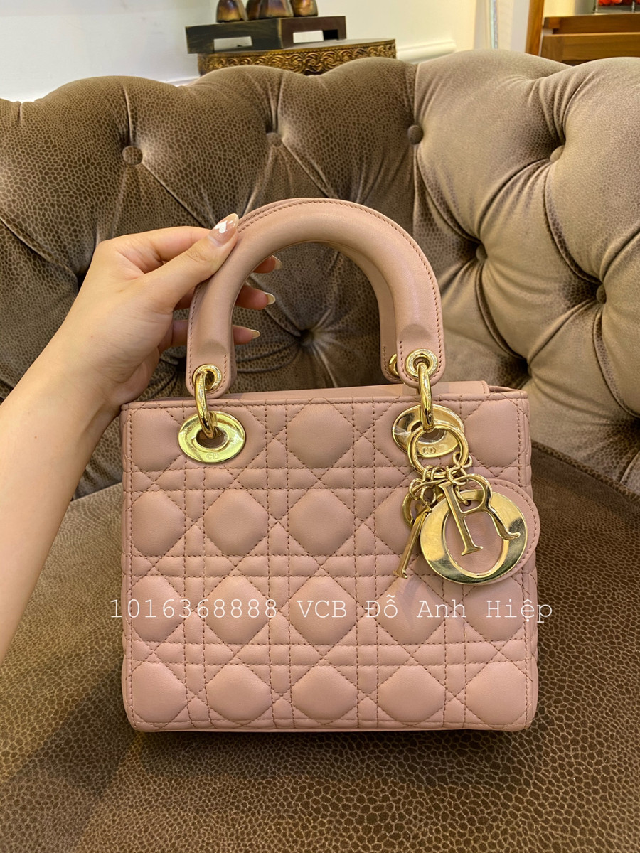 TÚI XÁCH LADY DIOR SMALL SIZE HÀNG SIÊU CẤP MÀU BEIGE TAG VÀNG FULLBOX