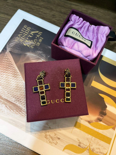 Khuyên tai gucci thánh giá đính đá nhiều màu fullbox