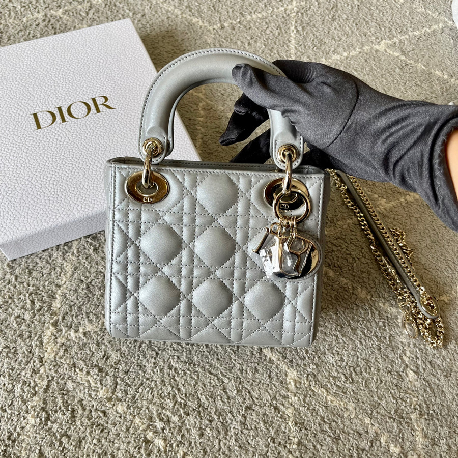 Mini Lady Dior Xám Nhũ New Full