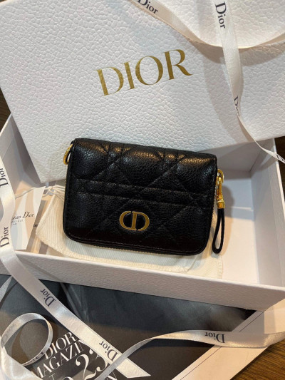 Ví dior đen zippy  gập logo vàng fullboxbill