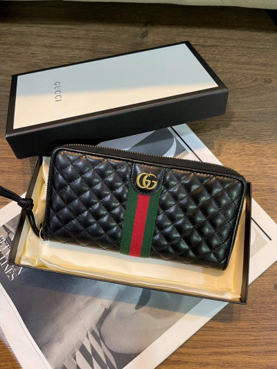 Ví Gucci màu đen ô vuônh logo vàng kẻ xanh đỏ fullbox