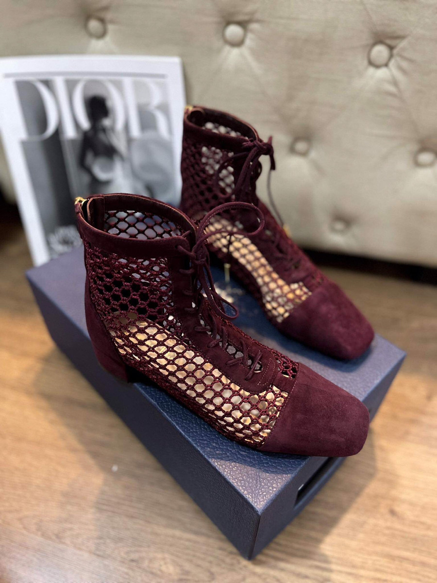 Boots Dior lưới đỏ mận sz 36 cao 4p