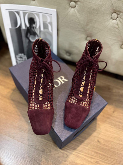 Boots Dior lưới đỏ mận sz 36 cao 4p