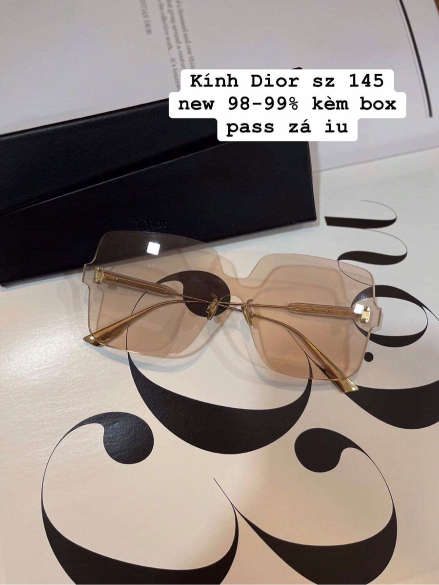 Kính dior hồng trong mắt vuông k viền gọng vàng sz 145 kèm box