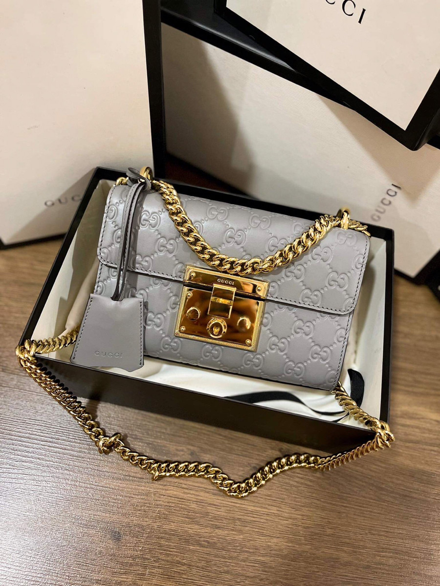 Túi gucci padlock mini màu ghi khoá vàng new fullbox bill