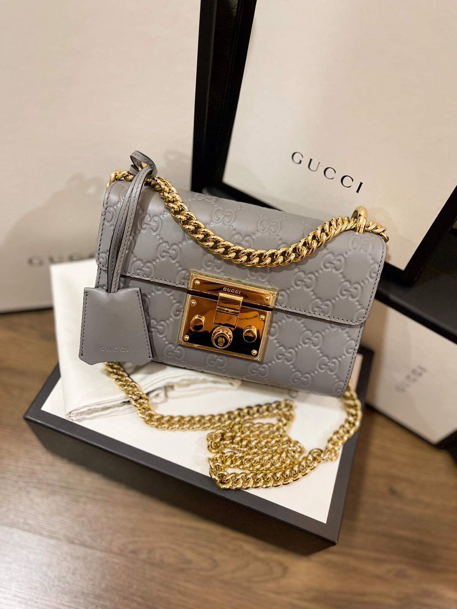 Túi gucci padlock mini màu ghi khoá vàng new fullbox bill