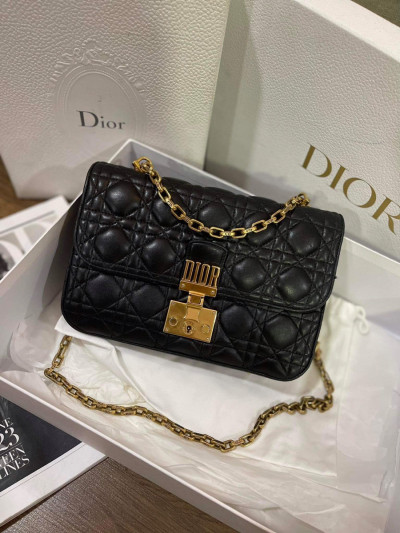 Túi dior addict đen khoá vàng da lamb dây xích vành sz medium