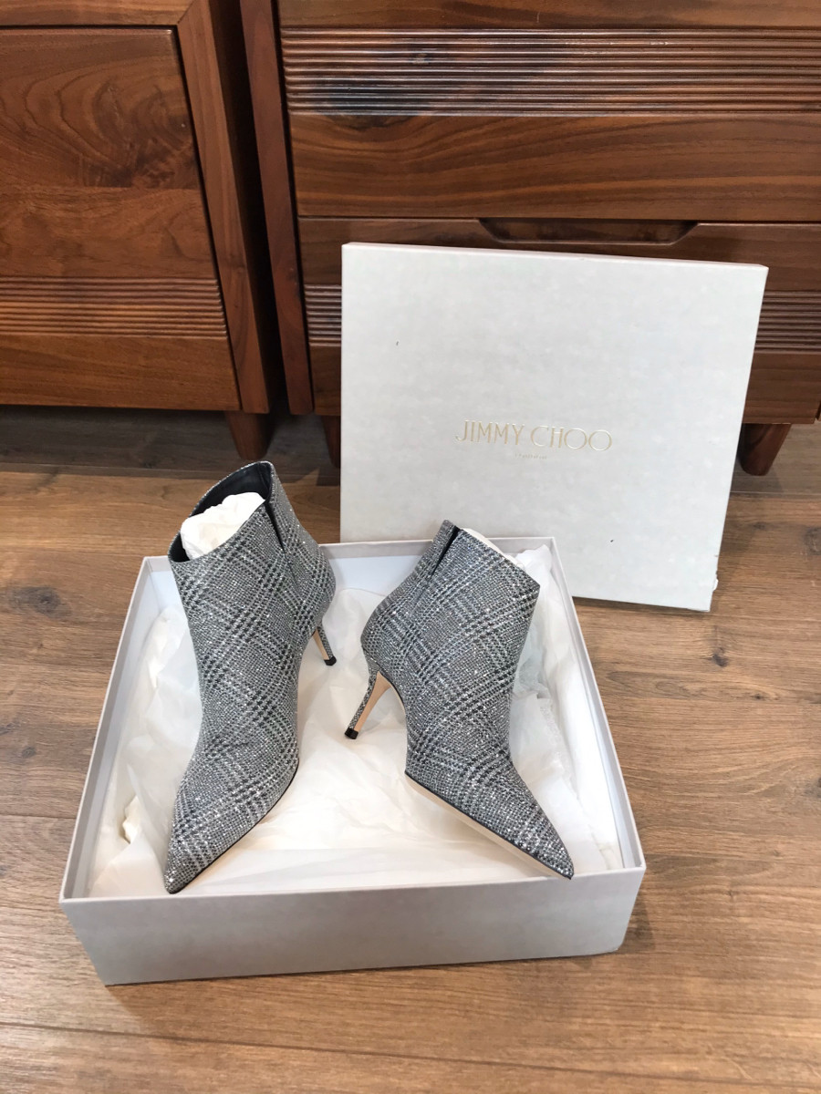 J i m m y C h o o Glitter Short Boots size 36 Ladies' Silver. cao 6cm---kèm box như hình--