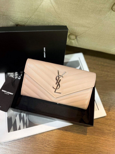 Ví ysl hồng logo bạc sz 19 new kèm fullbox