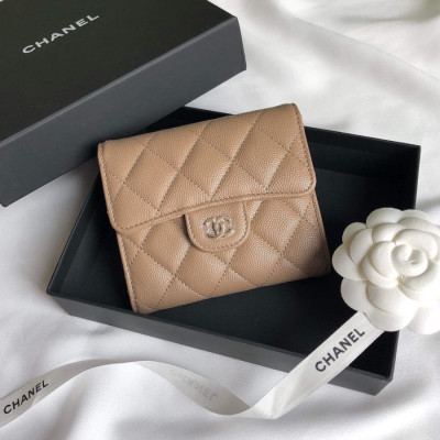 Ví gập 3 Chanel màu beige cực tây