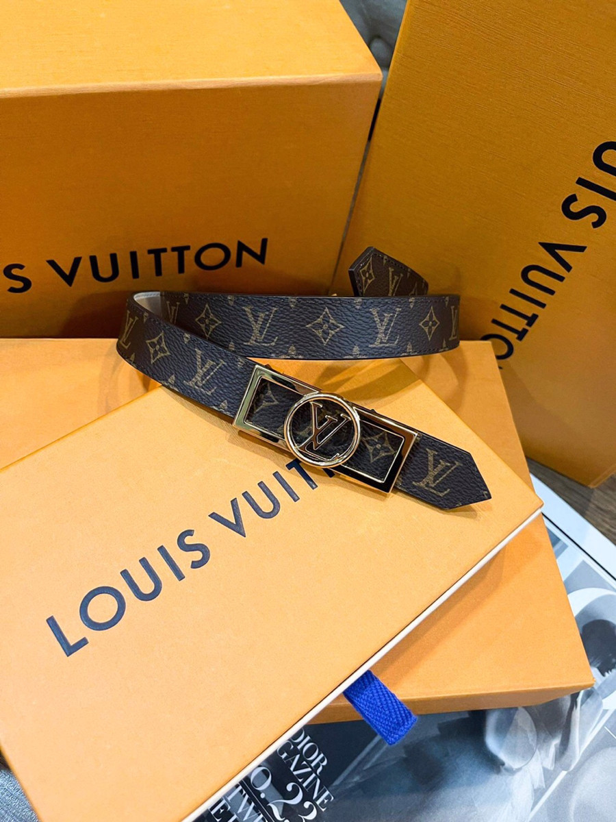 Belt lv 2 mặt logo vàng sz 80 kèm dust