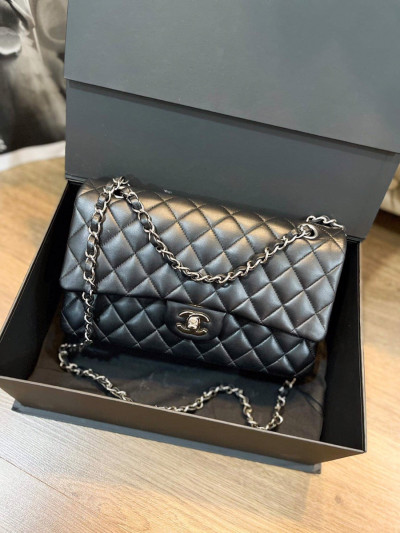 Túi chanel classic đen sz M da lamskin code 27 khoá bạc kèk dust