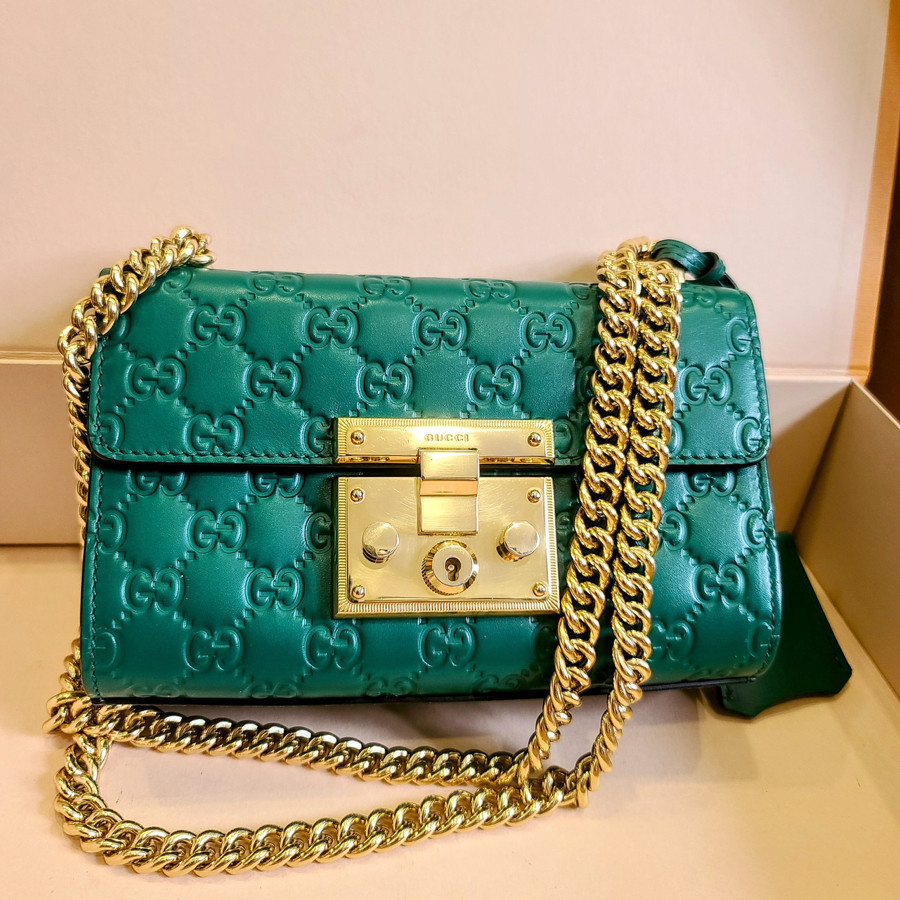 GUCCI GREEN PADLOCK SMALL GG SHOULDER BAG