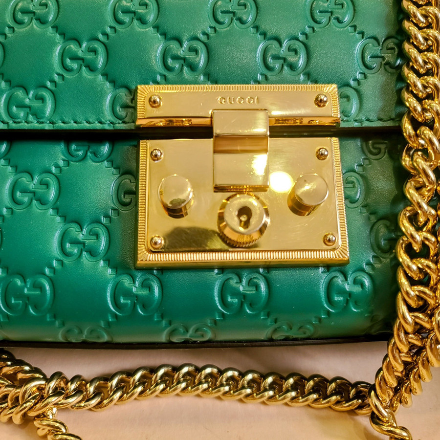 GUCCI GREEN PADLOCK SMALL GG SHOULDER BAG