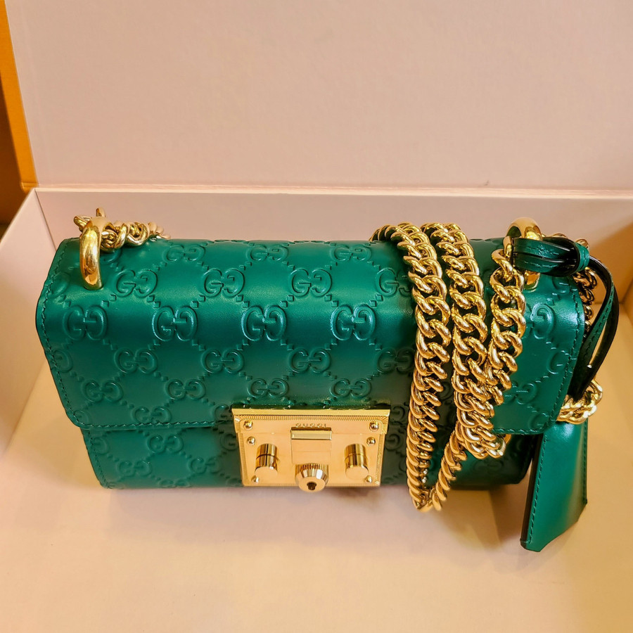 GUCCI GREEN PADLOCK SMALL GG SHOULDER BAG