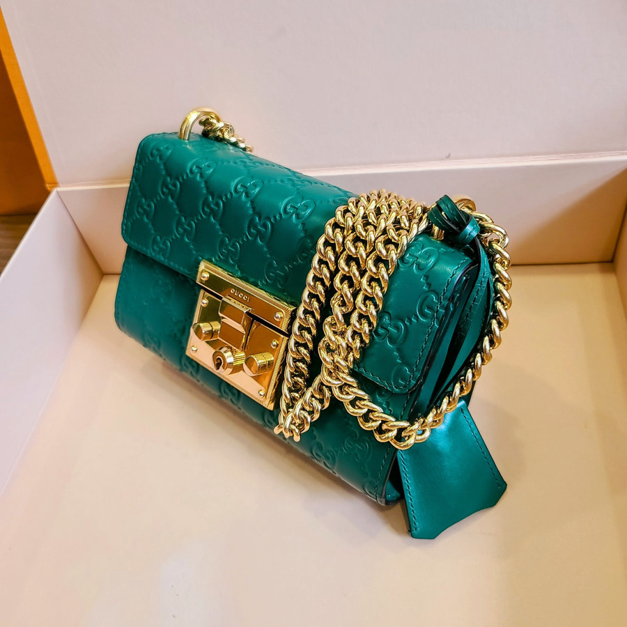 GUCCI GREEN PADLOCK SMALL GG SHOULDER BAG