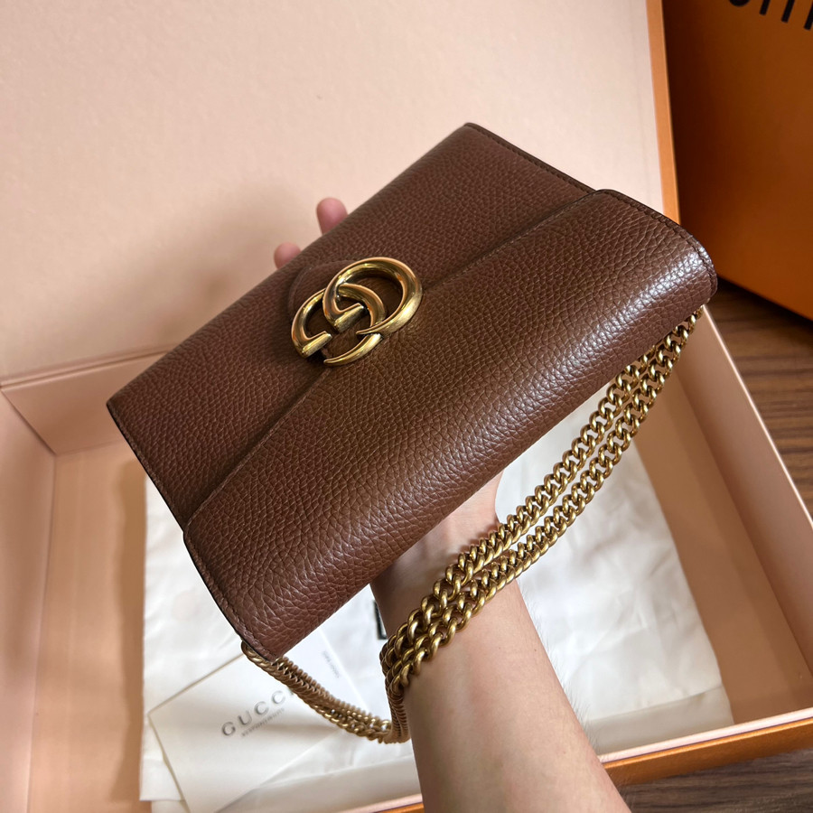 GUCCI BROWN MARMONT LEATHER CHAIN WALLET