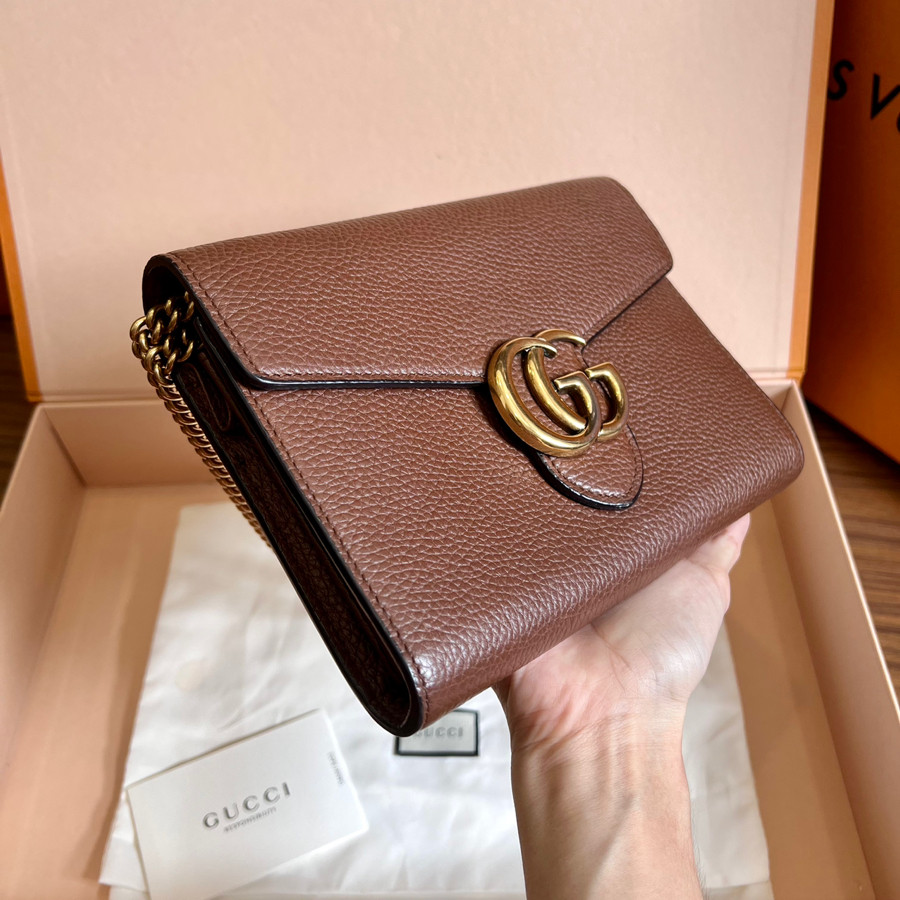 GUCCI BROWN MARMONT LEATHER CHAIN WALLET