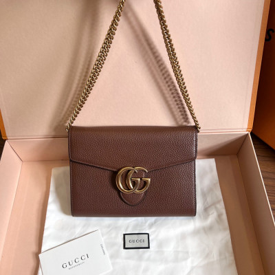 GUCCI BROWN MARMONT LEATHER CHAIN WALLET