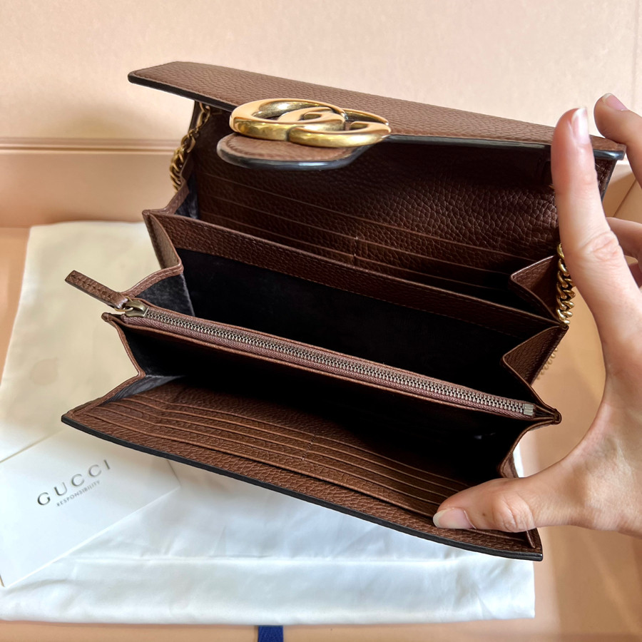 GUCCI BROWN MARMONT LEATHER CHAIN WALLET