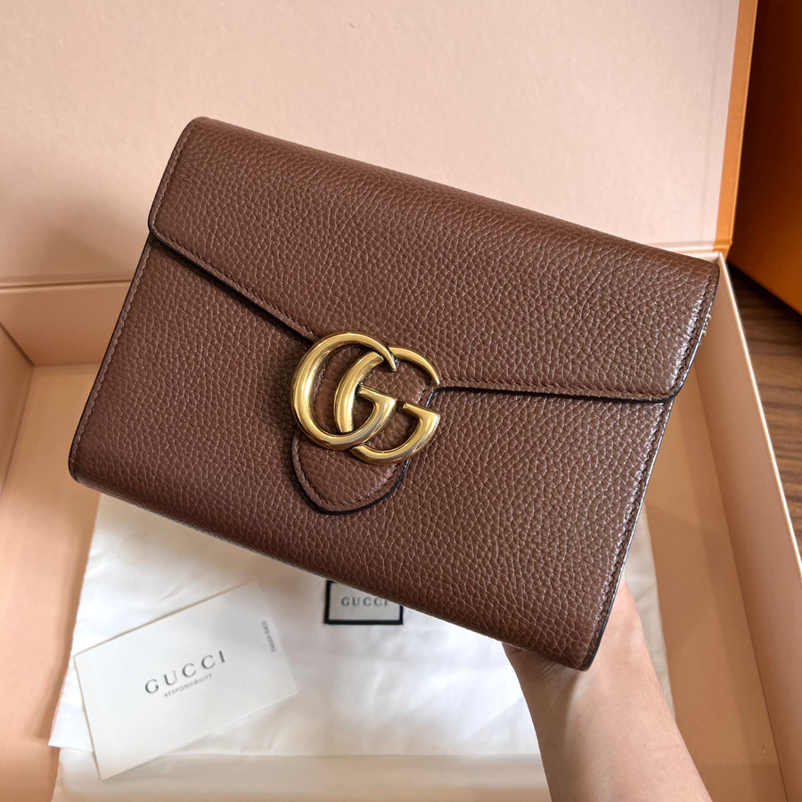 GUCCI BROWN MARMONT LEATHER CHAIN WALLET