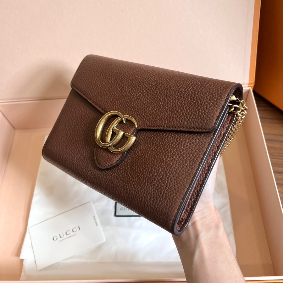 GUCCI BROWN MARMONT LEATHER CHAIN WALLET