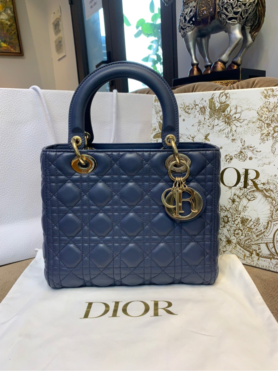 Dior Lady blue lambskin medium ghw