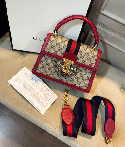 Túi gucci supreme queen margaret logo viền đỏ khoá ong sz 25 kèm dust dây bill