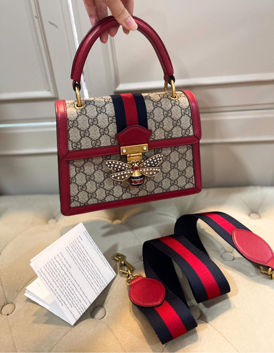 Túi gucci supreme queen margaret logo viền đỏ khoá ong sz 25 kèm dust dây bill