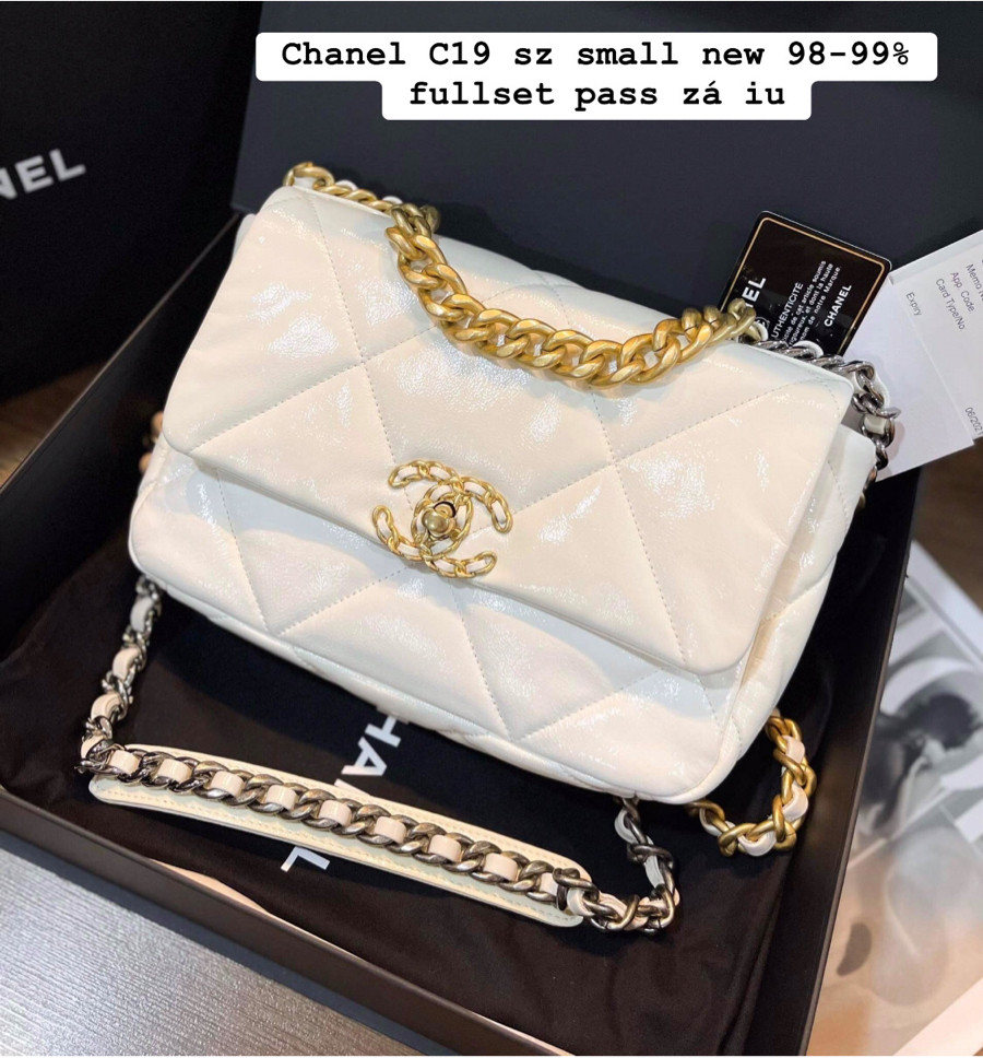 Túi chanel c19 trắng khoá vàng sz small code 30 fullbox bill